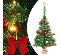 Arbre de Noël Artificiel Pré-éclairé avec Boules, Sapin de Noël avec LED, Décoration de Vacances, Ornement de Fête Intérieur Extérieur, Vert 64 cm