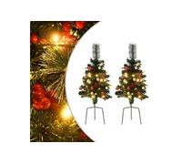 Arbre de Noël Artificiel Pré-éclairé d'Allée 2 pcs, Sapin de Noël avec LED, Décoration de Vacances, Ornement de Fête Intérieur Extérieur, 76 cm PVC