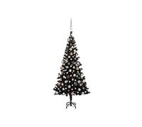 Arbre de Noël Artificiel Pré-éclairé et Boules, Sapin de Noël avec LED, Décoration de Vacances, Ornement de Fête Intérieur Extérieur, Noir 180 cm PVC