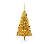 vidaXL Arbre de Noël artificiel avec LED et boules Doré 150 cm PET