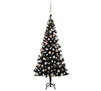 vidaXL Arbre de Noël Artificiel Pré-éclairé et Boules, Sapin de Noël avec LED, Décoration de Vacances, Ornement de Fête Intérieur Extérieur, Noir 180 cm PVC Noir G