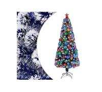 Arbre de Noël Artificiel Pré-éclairé, Sapin de Noël avec LED, Décoration de Vacances, Ornement de Fête Intérieur Extérieur, Blanc/Bleu Fibre Optique