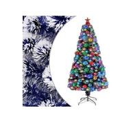 Arbre de Noël Artificiel Pré-éclairé, Sapin de Noël avec LED, Décoration de Vacances, Ornement de Fête Intérieur Extérieur, Blanc/Bleu Fibre Optique