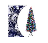 Arbre de Noël Artificiel Pré-éclairé, Sapin de Noël avec LED, Décoration de Vacances, Ornement de Fête Intérieur Extérieur, Blanc/Bleu Fibre Optique