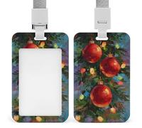 Arbre de Noël avec trois ornements rouges - Porte-badge rétractable à clip - Protecteur de carte - Badge nominatif pour travail, bureau, médecin, infirmière