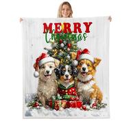 Arbre de Noël Chien Plaid Canape,Mignon Corgi Teckel Couverture Canape Enfants Animaux de Compagnie Amant Cadeau Fille Garçon,Décorations de Noël Couverture Thème d'hiver Neige Jetés de Lit 130x150cm