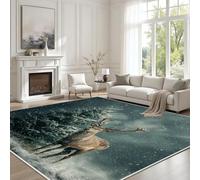 Arbre de Noël de Luxe Animal Cerf Tapis Salon Lavable 60x110cm Poil Ras Carpet Jungle Hivernale Verte Carpet Intérieur Extérieur Dessous Tapis Antidérapant Moquette Chambre, Descente de Lit