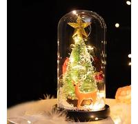 Arbre de Noël de Table, Arbre Noël à LED dans Un dôme en Verre avec Renne, Verre 8, 7 Pouces avec Guirlande Lumineuse, Cadeaux pour Enfants, Filles pour Le Nouvel an
