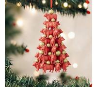 Arbre de Noël, Décoration de Noël, Cochon Bétail Mouton Décorations d'animaux Empilables à Suspendre en 2D, Pendentifs d'animaux Empilables (Red, 8cm)