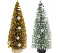Arbre de Noël DKD Home Decor or bois vert pompon (2 pièces)
