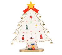 Arbre de Noël en bois ornement de bureau incassable arbre de Noël en bois sûr avec 8 cloches 7 pendentif pour la décoration intérieure (Blanc)