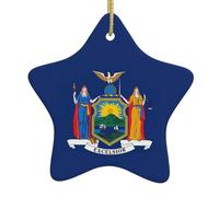 Arbre de Noël en céramique à suspendre avec drapeau de l'État de New York, décoration en forme d'étoile pour la famille