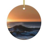 Arbre de Noël en céramique à suspendre avec impression « Last Sun Rays of Over The Sea Waves » - Décoration de vacances, fête de Noël, festival, décoration de la maison, souvenir