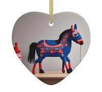 Arbre de Noël en céramique à suspendre avec inscription « Love » - Chemin de HYTTER suédois - Cheval Dala - Folk - Facile à accrocher sur les arbres, les portes et les fenêtres