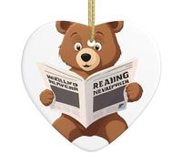 Arbre de Noël en céramique à suspendre avec inscription « Love » - HYTTER - Petit ours lisant un journal - Facile à accrocher sur les arbres, les portes et les fenêtres