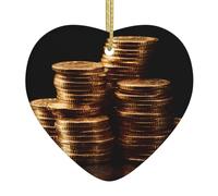 Arbre de Noël en céramique à suspendre avec inscription Love XBKGOHA Stacks of Gold Coins Printing Soigneusement percés Corde en métal