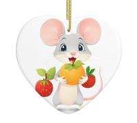 Arbre de Noël en céramique à suspendre avec inscription « WHJSHOP Little Mouse » tenant une image de fruit pour les maisons, les centres commerciaux, les supermarchés et les magasins
