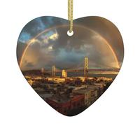 Arbre de Noël en céramique à suspendre avec inscription « XBKGOHA The Rainbow after the rain » - Trous soigneusement percés - Corde en métal