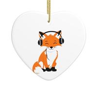 Arbre de Noël en céramique à suspendre avec pendentif WHJSSF renard rouge écoutant de la musique Motif conçu spécifiquement pour les vacances 7,9 x 7,9 cm