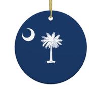 Arbre de Noël en céramique à suspendre - Décoration de Noël ronde avec drapeau de la Caroline du Sud imprimé double face