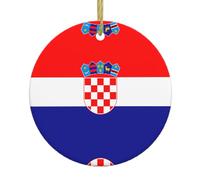 Arbre de Noël en céramique à suspendre - Décoration de Noël ronde avec drapeau de la République de Croatie double face