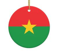 Arbre de Noël en céramique à suspendre - Décoration de Noël ronde avec drapeau du Burkina Faso imprimé double face
