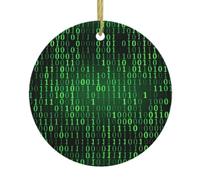 Arbre de Noël en céramique à suspendre - Décoration de Noël ronde avec impression recto-verso de l'ère des hackers