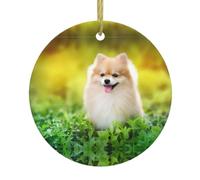 Arbre de Noël en céramique à suspendre - Décoration de Noël ronde avec imprimé chiot mignon double face