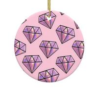 Arbre de Noël en céramique à suspendre - Décoration de Noël ronde avec motif diamant rose double face