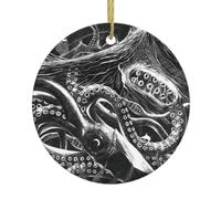 Arbre de Noël en céramique à suspendre - Décoration de Noël ronde avec motif océan double face
