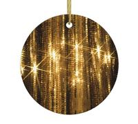Arbre de Noël en céramique à suspendre - Décoration de Noël ronde avec paillettes dorées double face
