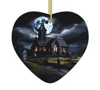 Arbre de Noël en céramique à suspendre Décoration WHJSHOP Cottage dans le cimetière Facile à accrocher pour fête de vacances 7,9 x 7,9 cm