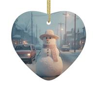 Arbre de Noël en céramique à suspendre - Décoration WHYJIC bonhomme de neige dans la rue - Facile à accrocher pour fête de vacances - 7,9 x 7,9 cm