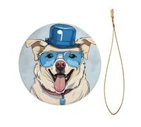Arbre de Noël en céramique à suspendre en forme de bouledogue français - Pendentifs ronds pour sapin de Noël - Réunions de famille - Décoration de fête de vacances.