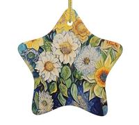 Arbre de Noël en céramique à suspendre en forme d'étoile Décoration YYHWHJDE Huile sur toile Fleurs Impressions Design exquis 7,9 x 7,9 cm