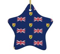 Arbre de Noël en céramique à suspendre en forme d'étoile - Décorations de vacances - Drapeau WHJDPP des îles Turques et Caïques - Image petite et exquise