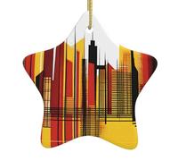Arbre de Noël en céramique à suspendre en forme d'étoile WHJSHOP Abstrait City Prints avec cordon métallique perforé et doré