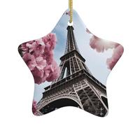 Arbre de Noël en céramique à suspendre en forme d'étoile WHJSHOP Paris Tour Eiffel Fleurs Imprimés peut ajouter une touche romantique aux festivals ou fêtes