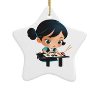 Arbre de Noël en céramique à suspendre en forme d'étoile WHJSSF Cartoon Petite fille faisant des sushis Décoration Malls, supermarchés, boutiques