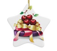 Arbre de Noël en céramique à suspendre en forme d'étoile WHJSSF Cerises sur un tas de rubans colorés Décoration pour photos, centres commerciaux, supermarchés, magasins