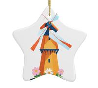 Arbre de Noël en céramique à suspendre en forme d'étoile WHJSSF Fleur Moulin à vent avec cordon en métal doré perforé