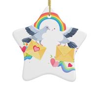 Arbre de Noël en céramique à suspendre en forme d'étoile WHJSSF Pigeon livrant une lettre d'amour avec cordon métallique perforé et doré