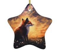Arbre de Noël en céramique à suspendre en forme d'étoile WHJSSF renard regardant les feux d'artifice peut ajouter une touche romantique aux festivals ou fêtes