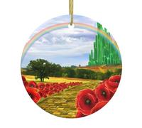 Arbre de Noël en céramique à suspendre Motif routes de briques jaunes - Souvenir rond pour Noël, fête à la maison, vacances