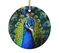 Arbre de Noël en céramique à suspendre - Ornements de Noël ronds à suspendre pour sapin de Noël - Paon bleu - Ornement en céramique - Pendentifs en porcelaine pour décoration créative de Noël