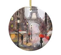 Arbre de Noël en céramique à suspendre - Rue pluvieuse à Paris - Souvenir pour maison de vacances, fête de Noël, support mural