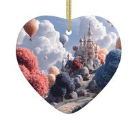 Arbre de Noël en céramique à suspendre - WHJDPP coloré - Impression du monde des contes de fées - Facile à accrocher pour les fêtes de fin d'année - 7,9 x 7,9 cm