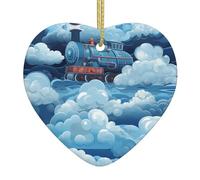 Arbre de Noël en céramique à suspendre - WHJDPP train à vapeur - Nuages imprimés - Peut ajouter une touche romantique aux festivals ou aux fêtes