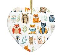 Arbre de Noël en céramique à suspendre - WHYJIC brodé - Animaux Tigre Pingouin - Facile à accrocher pour les fêtes de fin d'année - 7,9 x 7,9 cm