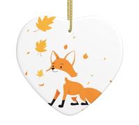 Arbre de Noël en céramique à suspendre - YYHHAOFA - Feuille tombée - Renard - Facile à accrocher - 7,9 x 7,9 cm